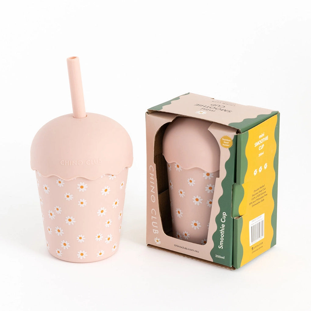 Pink Daisy Mini Smoothie Cup & Straw 200ml