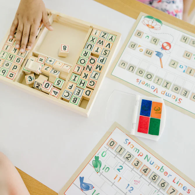 Deluxe Wooden ABC-123 Stamp Set