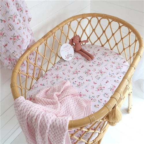 Alice's Tea Party Organic Bassinet Sheet / Change Pad Cover