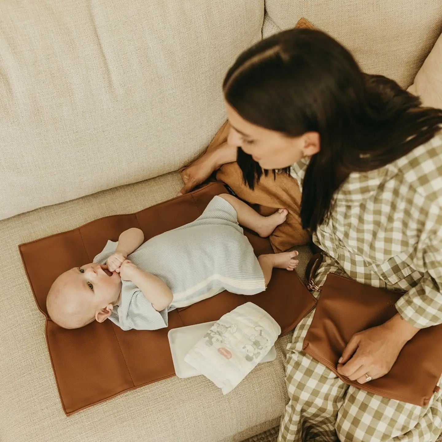 OiOi Nappy Changing Pouch - Chestnut Brown Vegan Leather