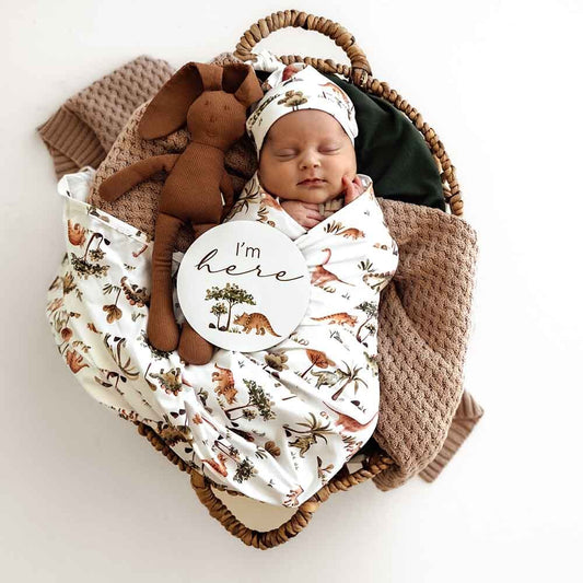 Dino Organic Jersey Wrap & Beanie Set