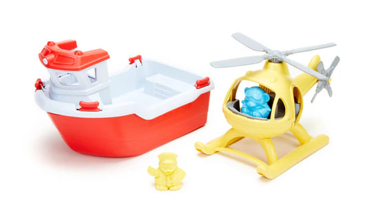 Green Toys Rescue Boat with Helicopter