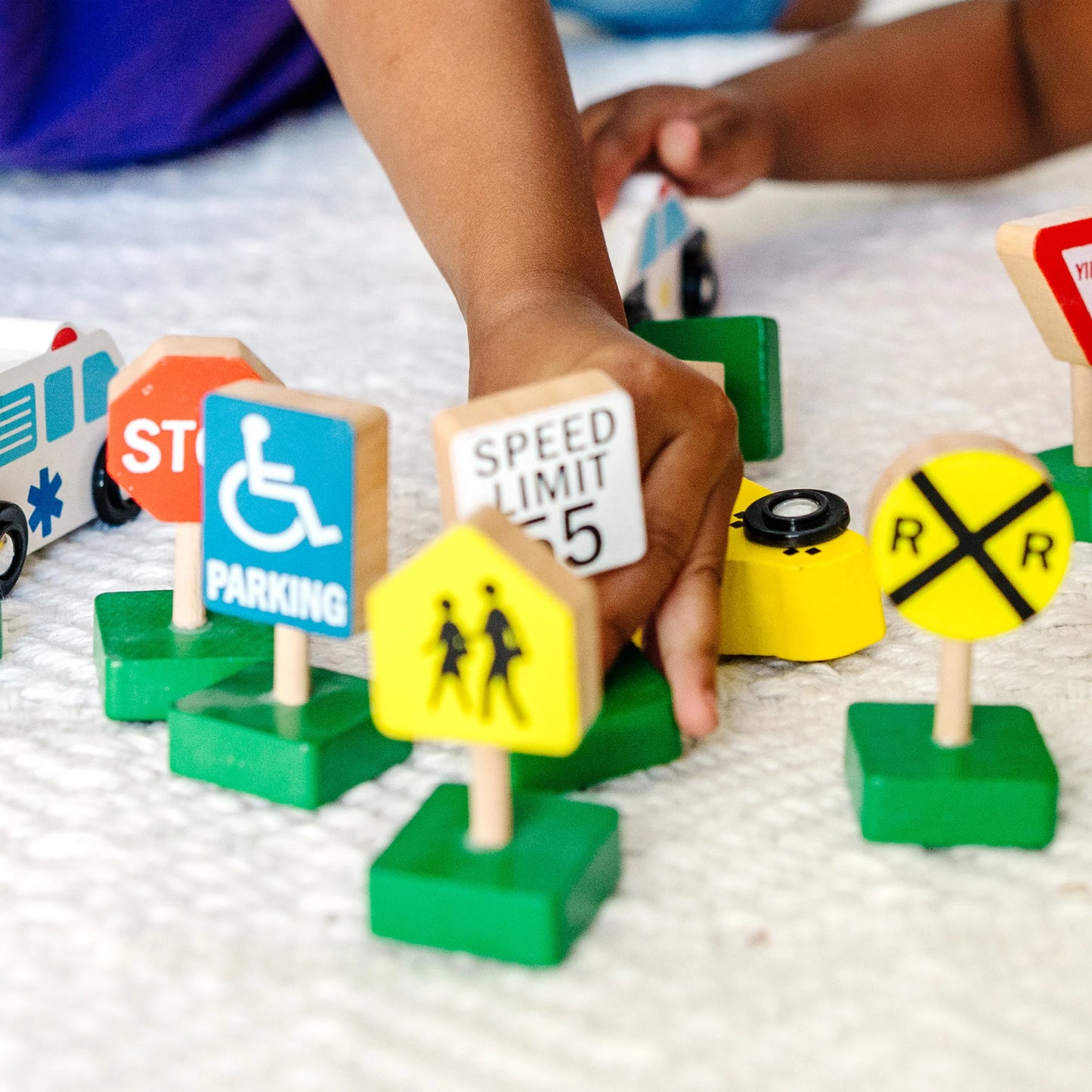 Wooden Traffic Signs and Vehicles