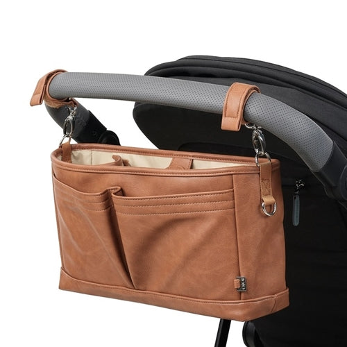 Vegan Leather Stroller Organiser/Pram Caddy - Tan