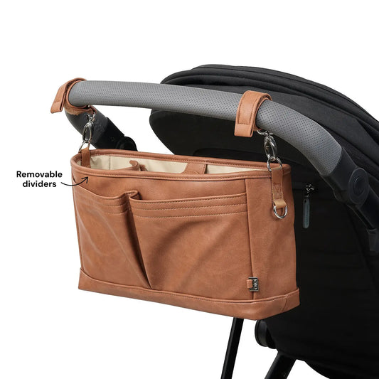 Vegan Leather Stroller Organiser/Pram Caddy - Tan