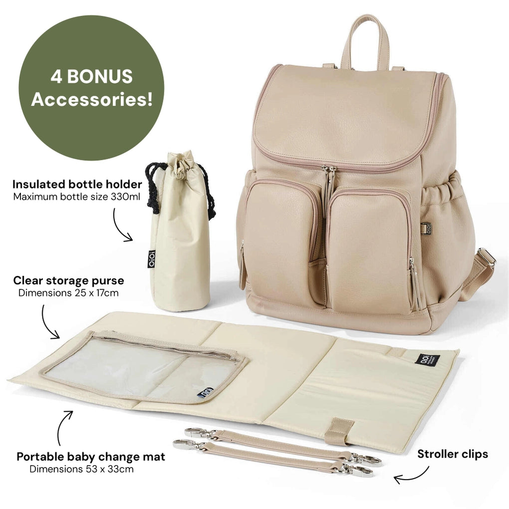 OiOi Signature Nappy Backpack - Oat Dimple Vegan Leather