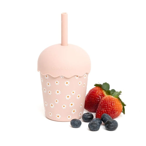 Pink Daisy Mini Smoothie Cup & Straw 200ml