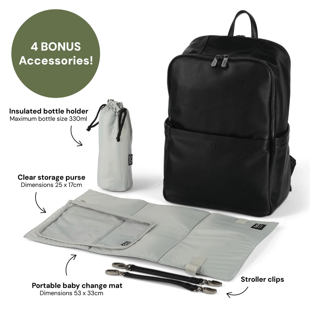 OiOi Multitasker Nappy Backpack - Black Vegan Leather