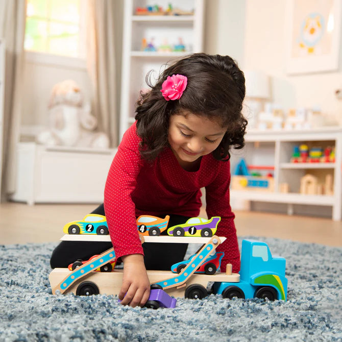 Jumbo Wooden Truck with Race Cars - 8pc