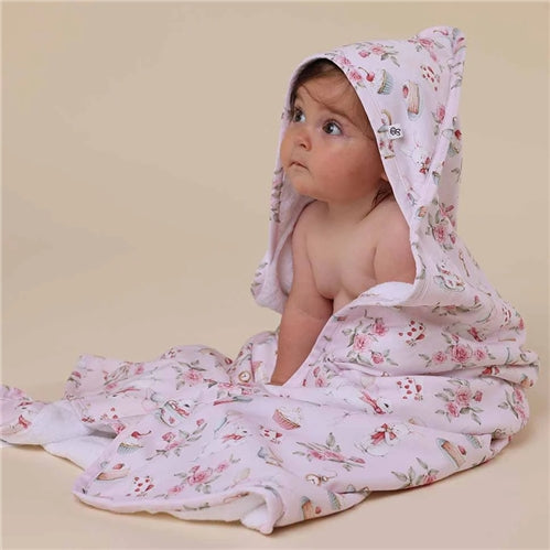 Alice's Tea Party Organic Hooded Baby Towel