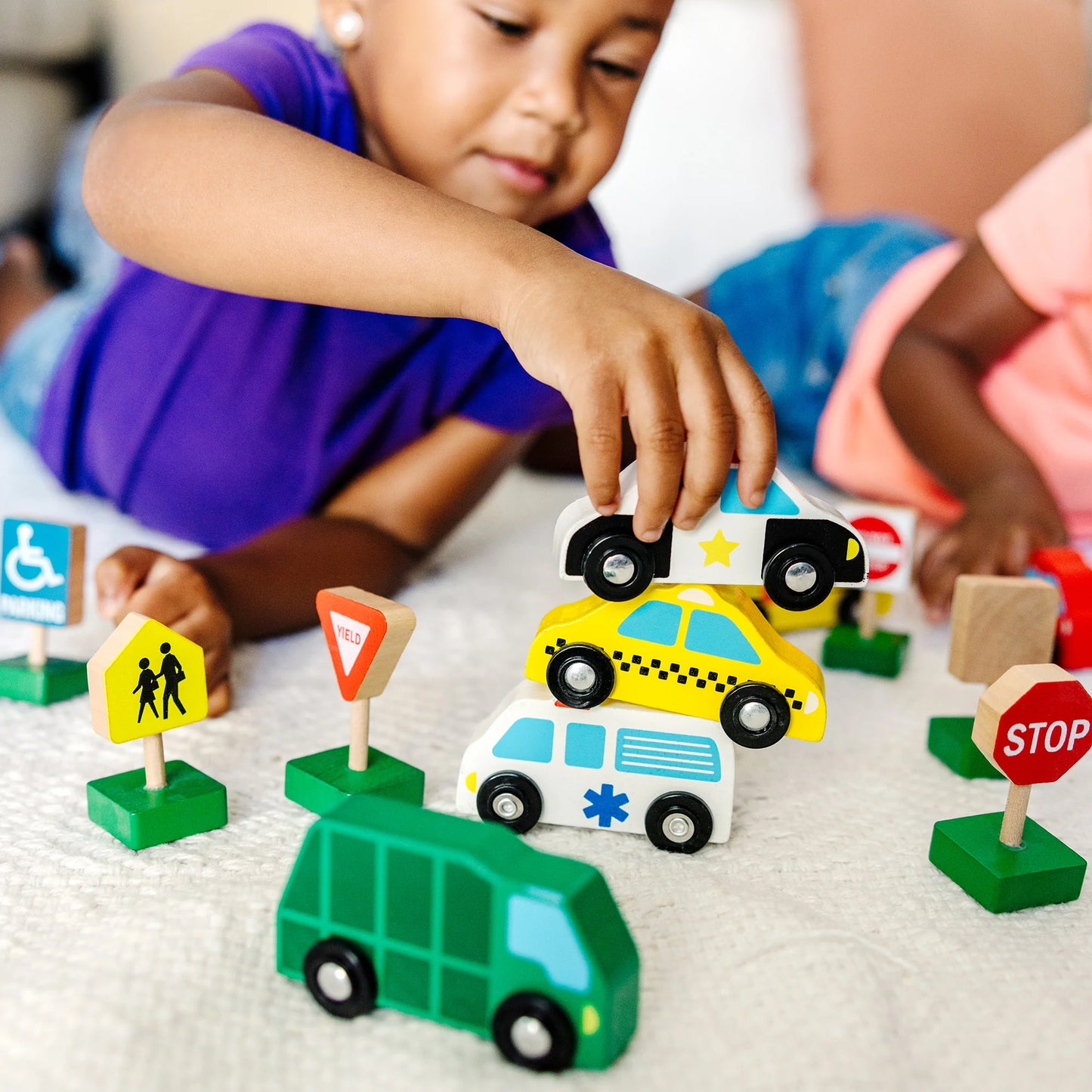Wooden Traffic Signs and Vehicles