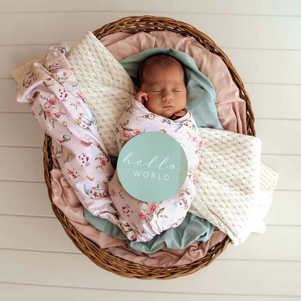 Alice's Tea Party Organic Jersey Wrap & Top Knot Set
