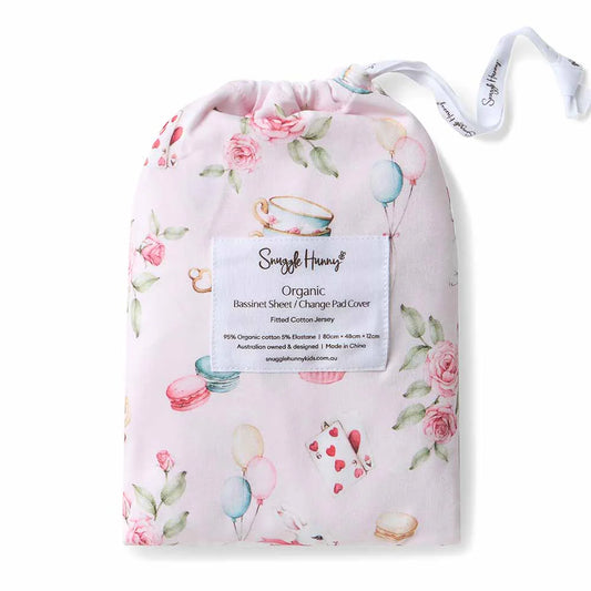 Alice's Tea Party Organic Bassinet Sheet / Change Pad Cover