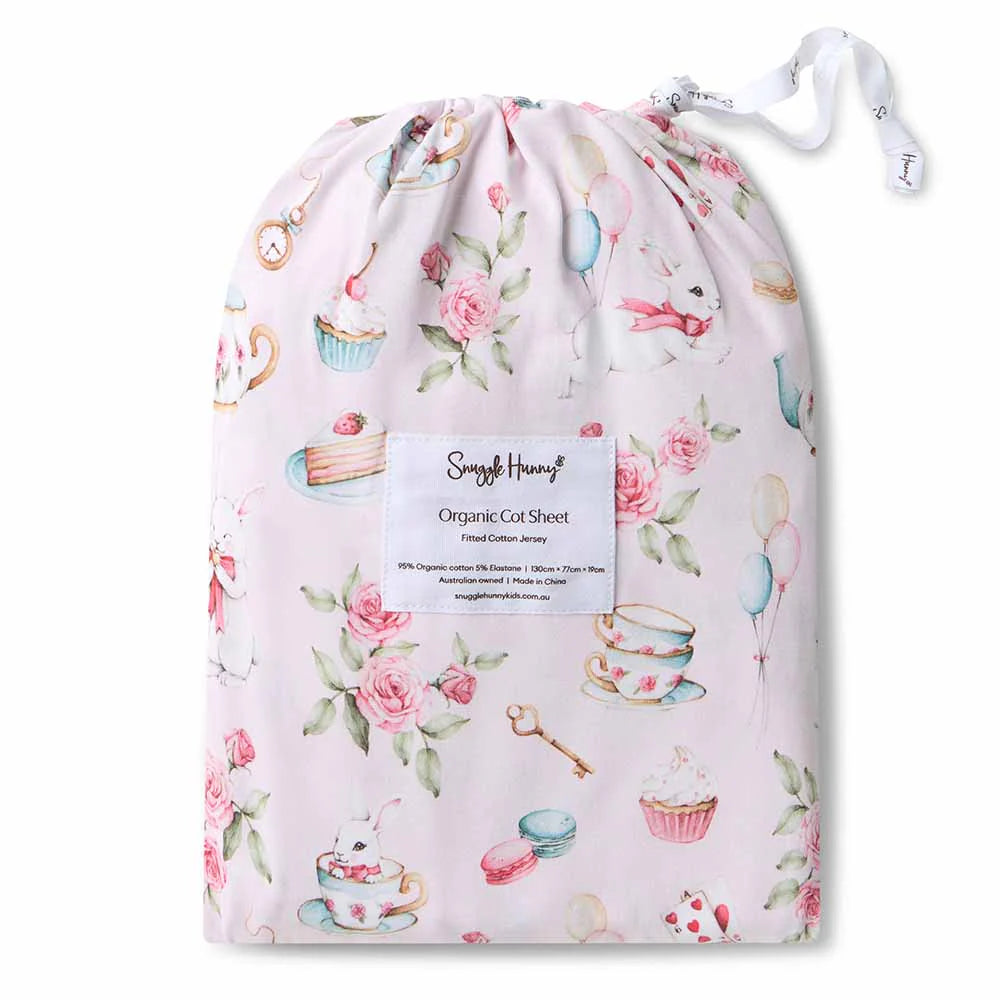 Alice's Tea Party Organic Fitted Cot Sheet
