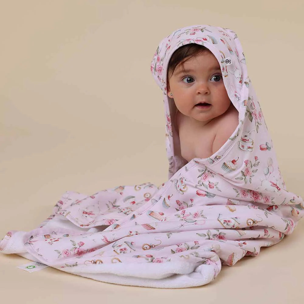 Alice's Tea Party Organic Hooded Baby Towel