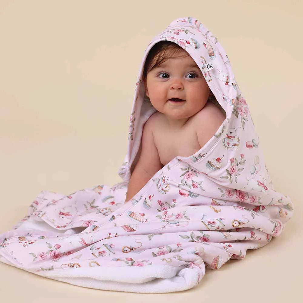 Alice's Tea Party Organic Hooded Baby Towel