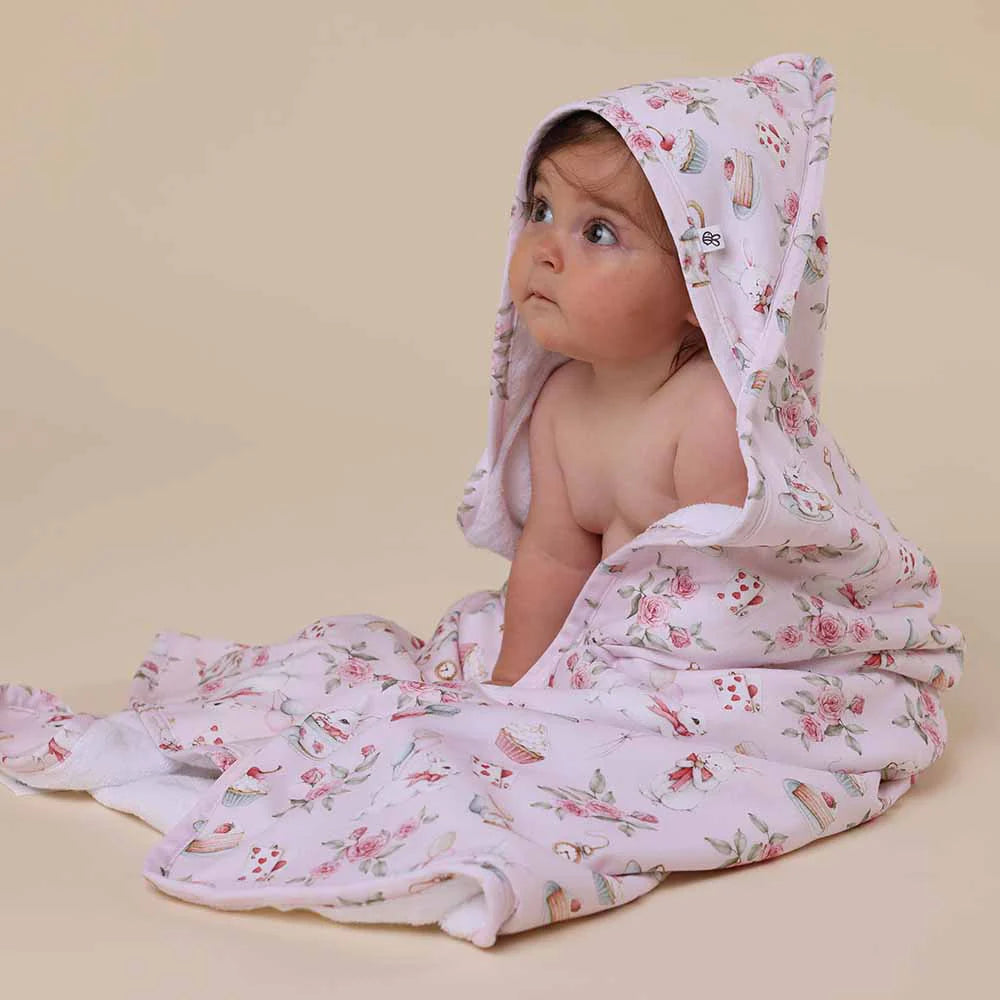 Alice's Tea Party Organic Hooded Baby Towel