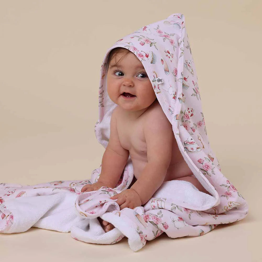 Alice's Tea Party Organic Hooded Baby Towel