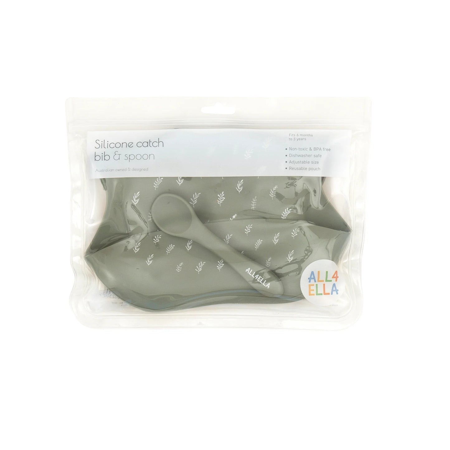 Silicone Bib with spoon - Olive