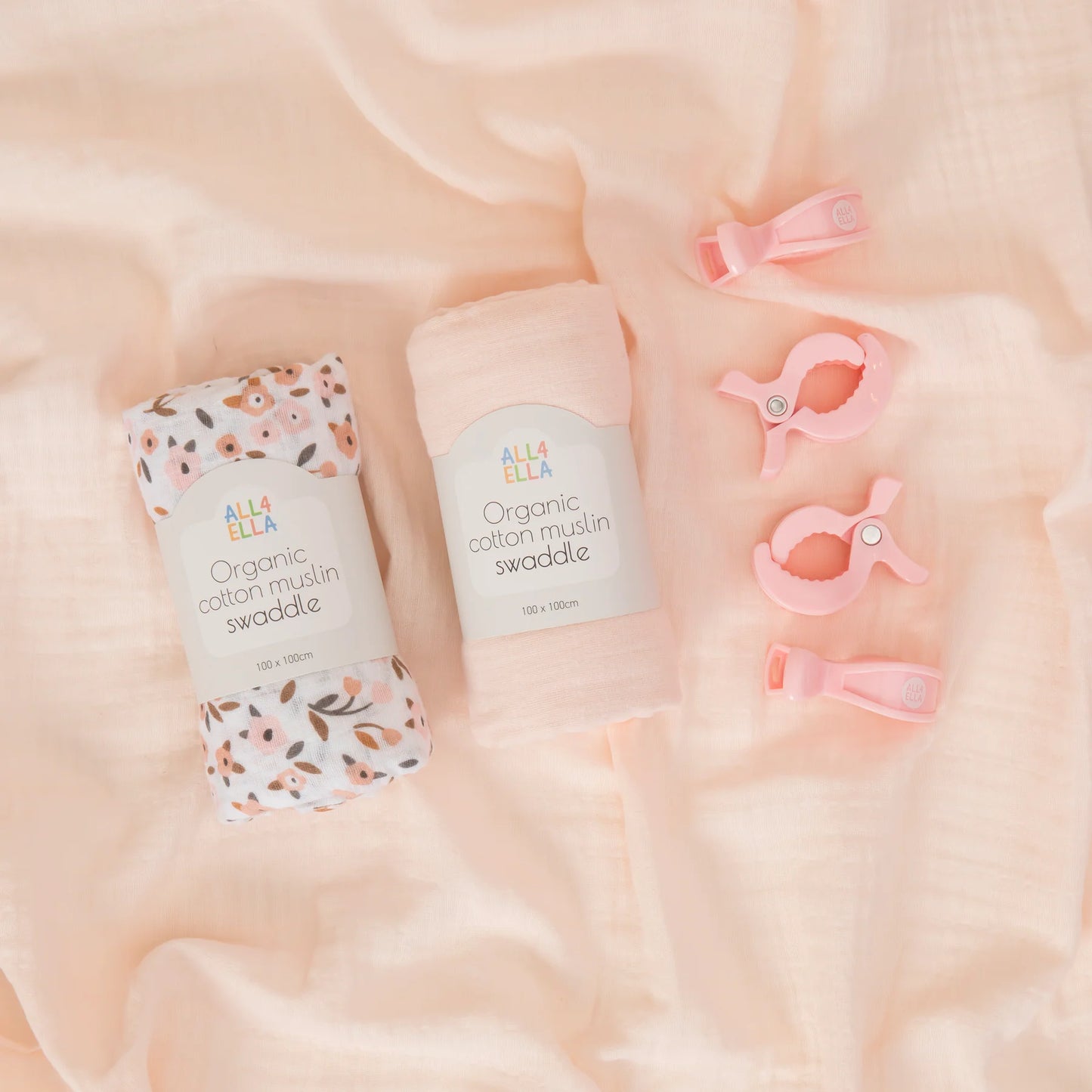 2 Muslins & 4 Pram Peg Box Set - Floral Bouquet