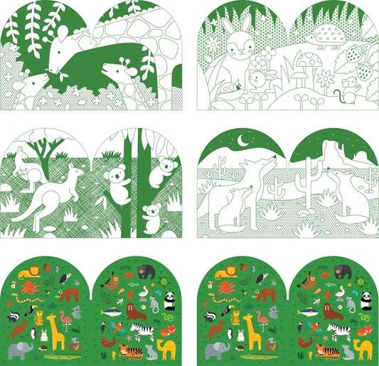 Petit Collage Colouring Book with Stickers -Wild World