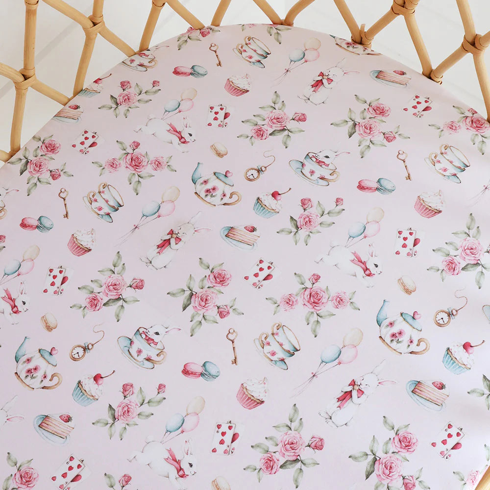 Alice's Tea Party Organic Bassinet Sheet / Change Pad Cover