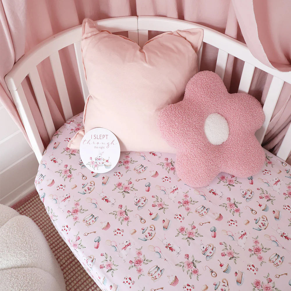 Alice's Tea Party Organic Fitted Cot Sheet