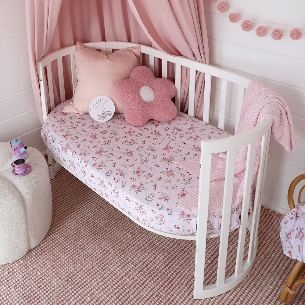 Alice's Tea Party Organic Fitted Cot Sheet