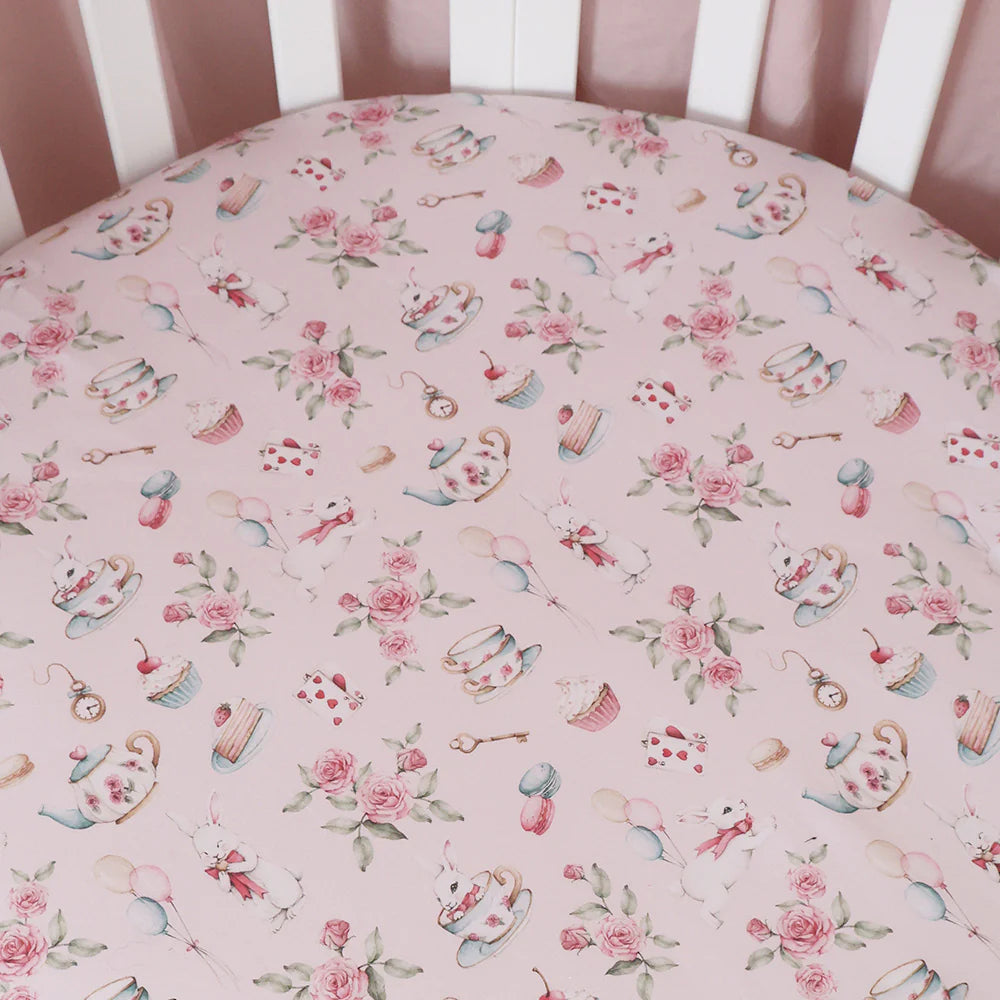 Alice's Tea Party Organic Fitted Cot Sheet