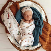 Vintage Cars Organic Jersey Wrap & Beanie Set