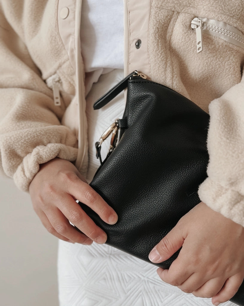 OiOi Nappy Changing Pouch - Black Vegan Leather