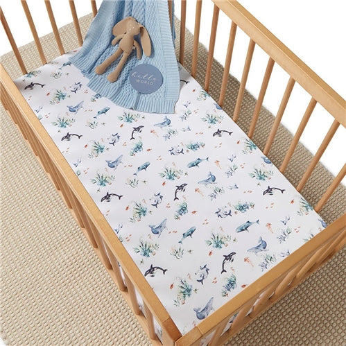 Ocean Organic Cotton Fitted Cot Sheet