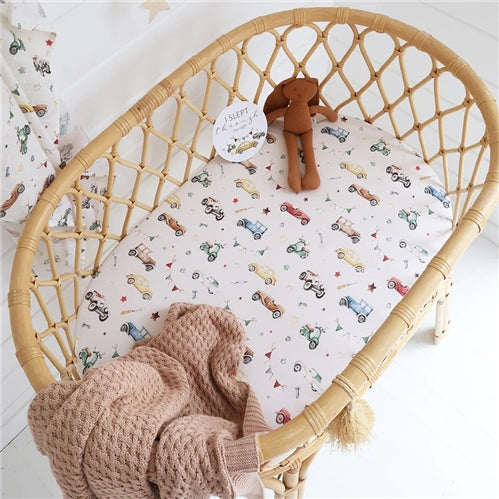 Vintage Cars Organic Bassinet Sheet / Change Pad Cover