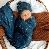 Starry Night Organic Jersey Wrap & Beanie Set