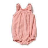 Pink Petal Check Organic Terry Tie Playsuit