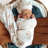Up & Away Organic Jersey Wrap & Beanie Set