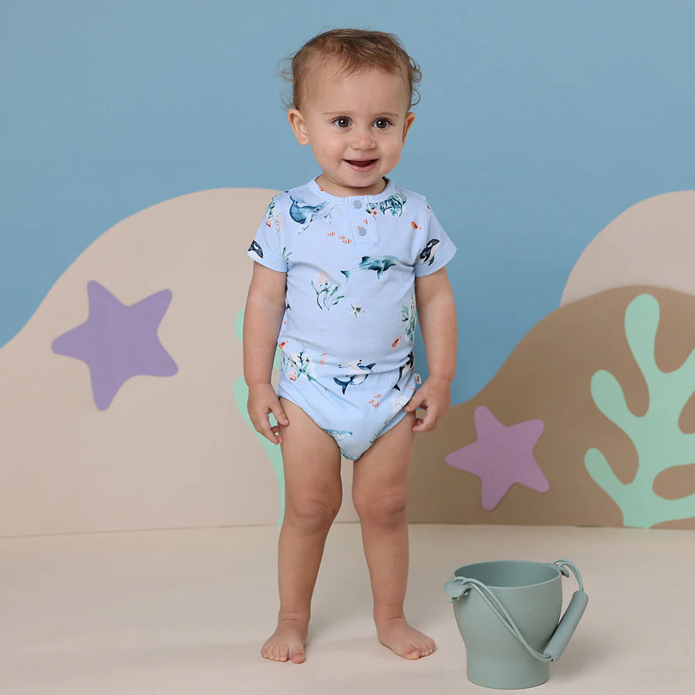 Ocean Blue Short Sleeve Organic Bodysuit