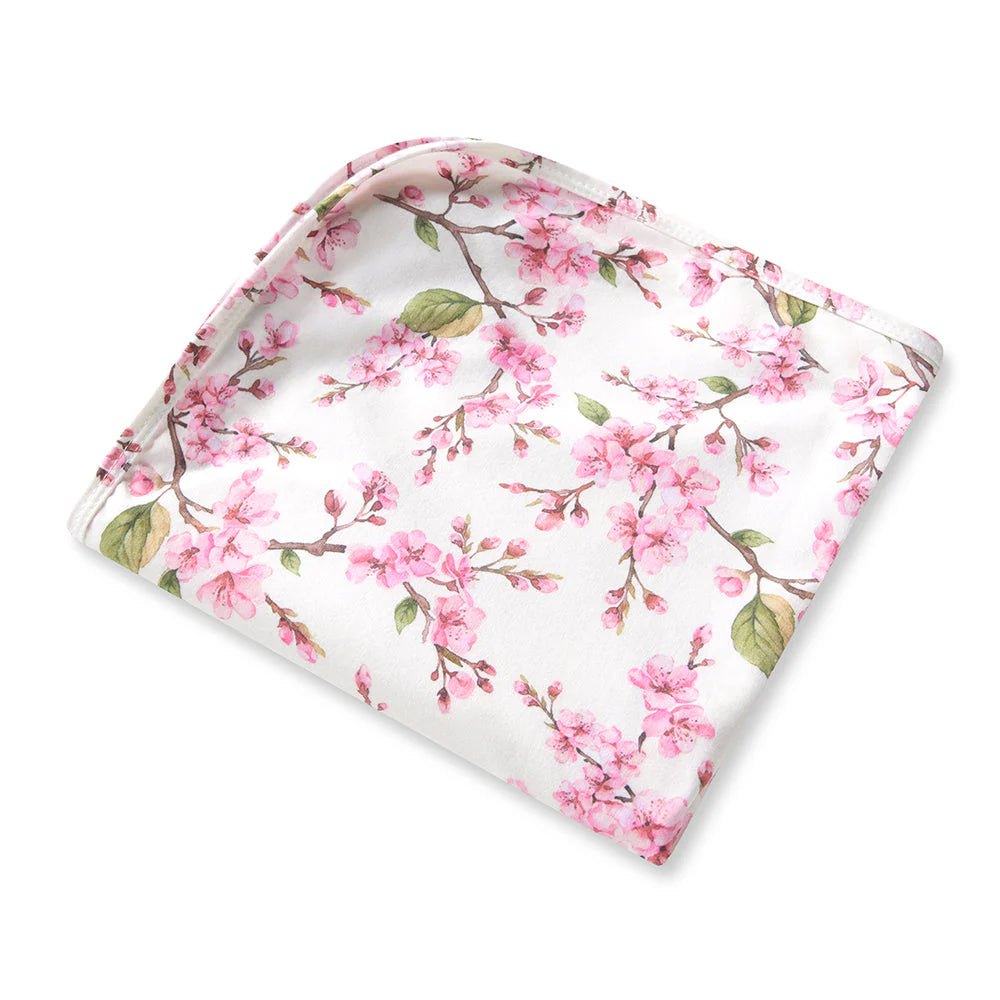 Cherry Blossom Organic Jersey Wrap & Top Knot Set