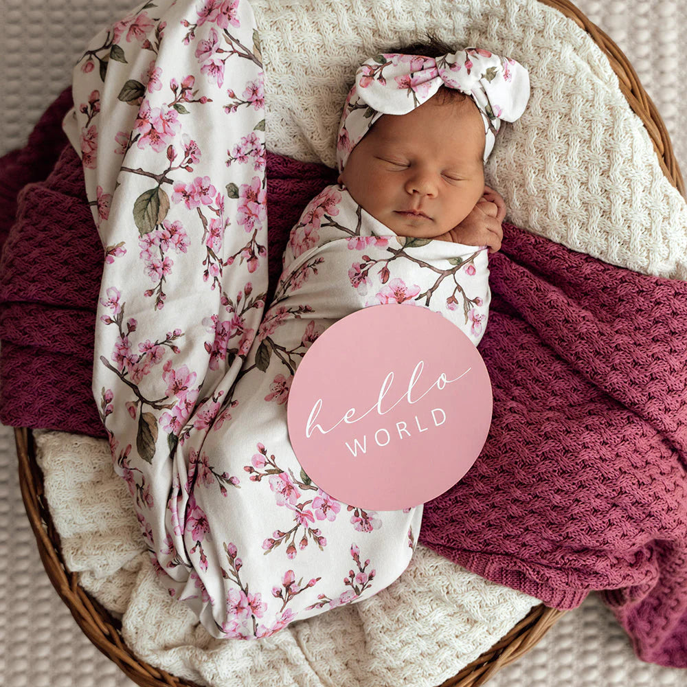 Cherry Blossom Organic Jersey Wrap & Top Knot Set