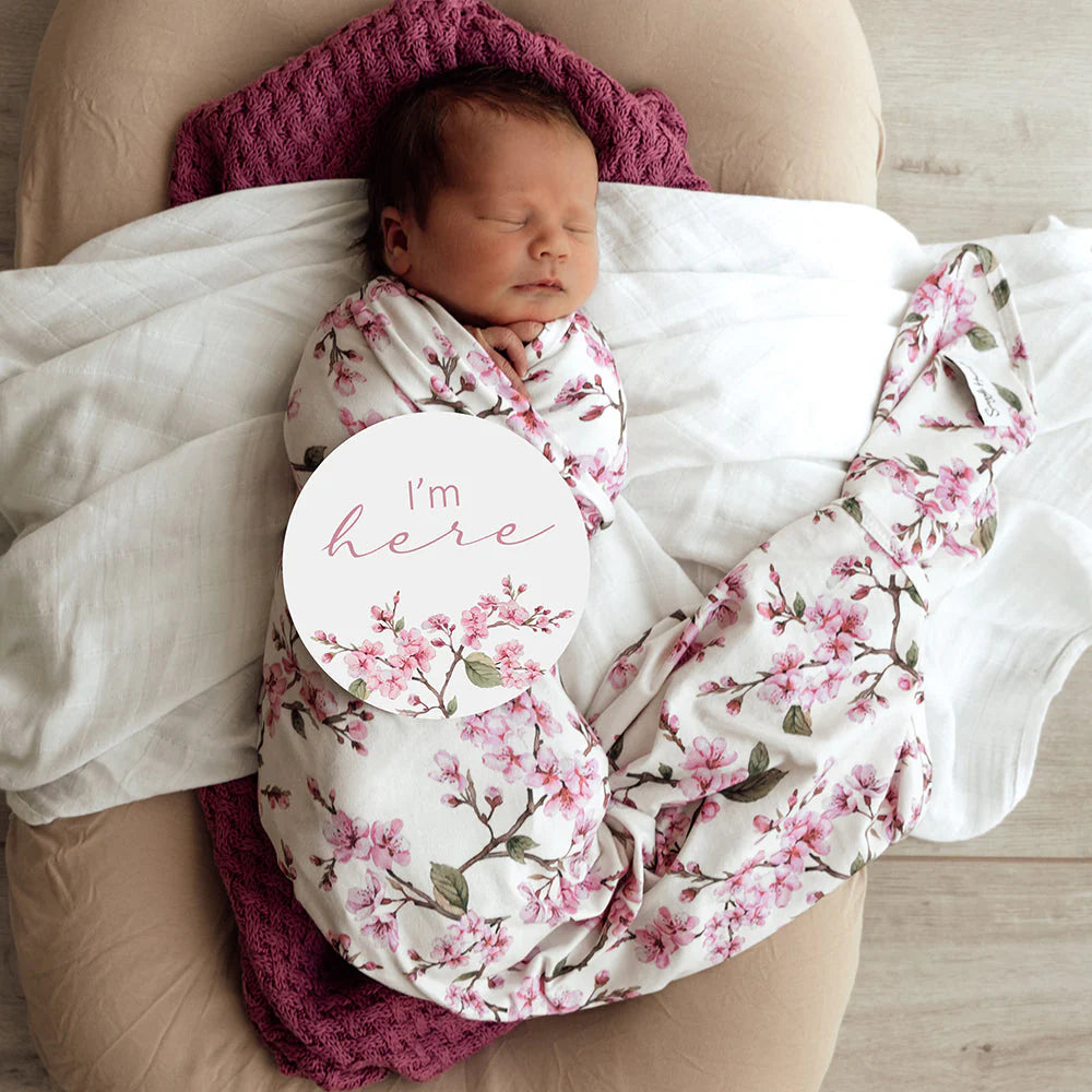 Cherry Blossom Organic Jersey Wrap & Top Knot Set