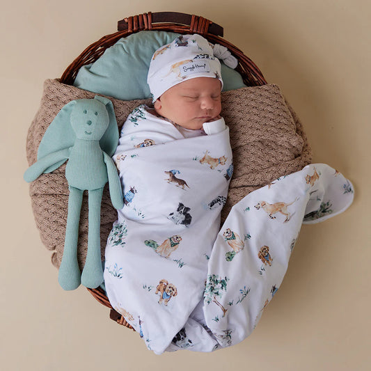 Dog Park Organic Jersey Wrap & Beanie Set