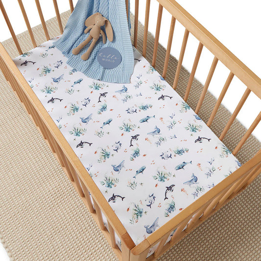 Ocean Organic Cotton Fitted Cot Sheet