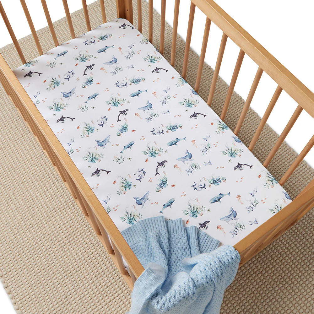 Ocean Organic Cotton Fitted Cot Sheet
