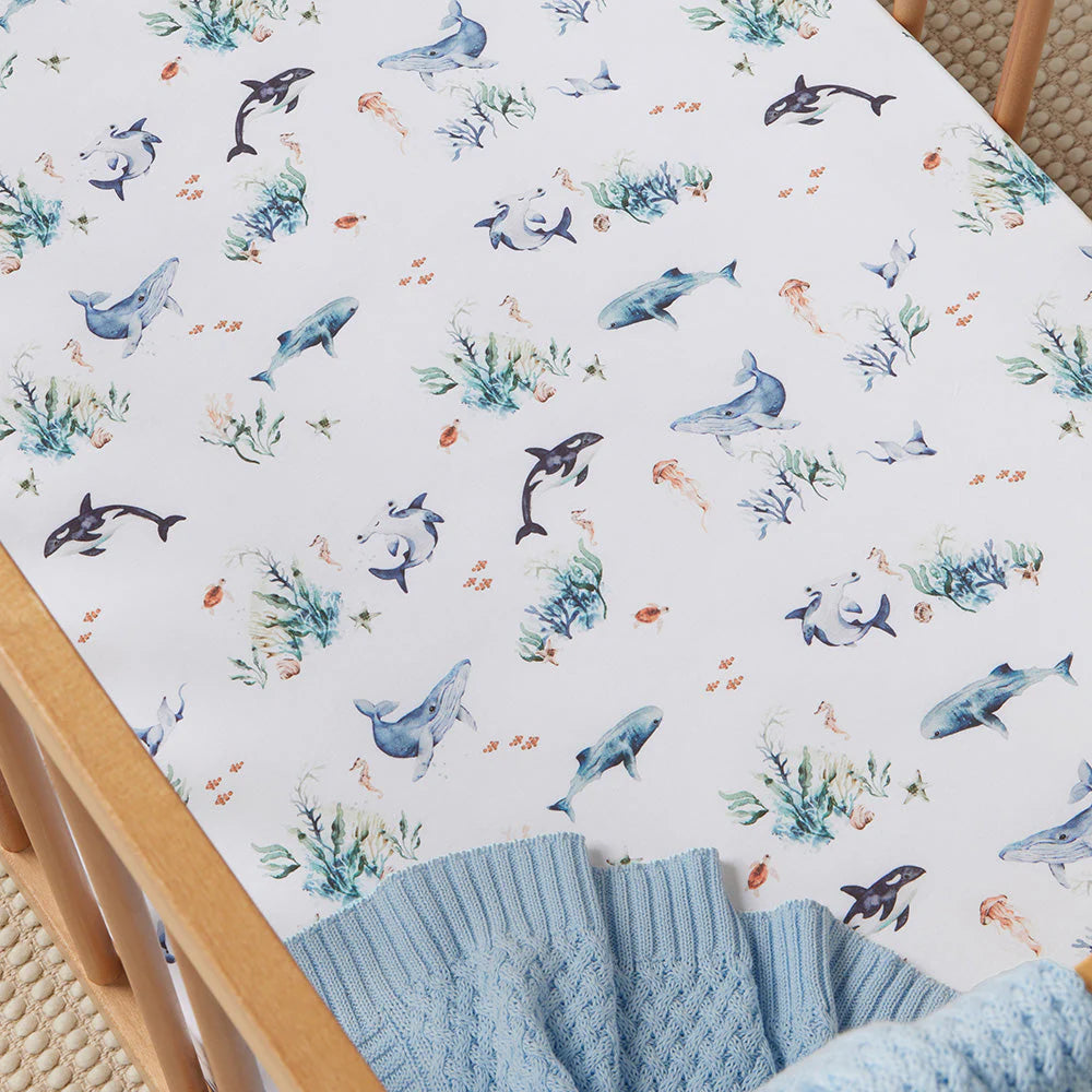 Ocean Organic Cotton Fitted Cot Sheet