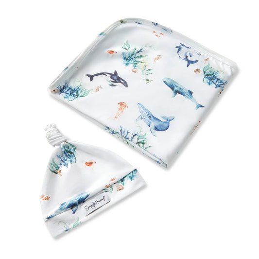 Ocean Organic Jersey Wrap & Beanie Set
