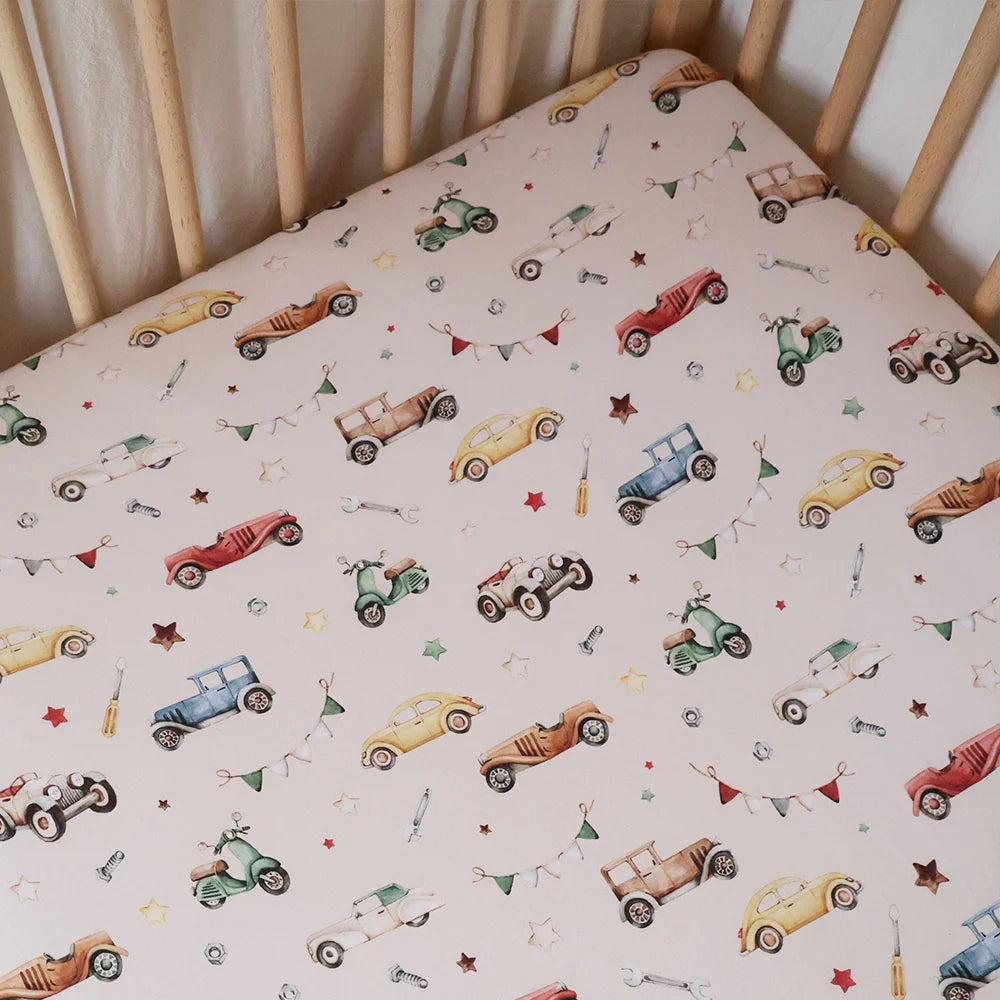 Vintage Cars Organic Fitted Cot Sheet