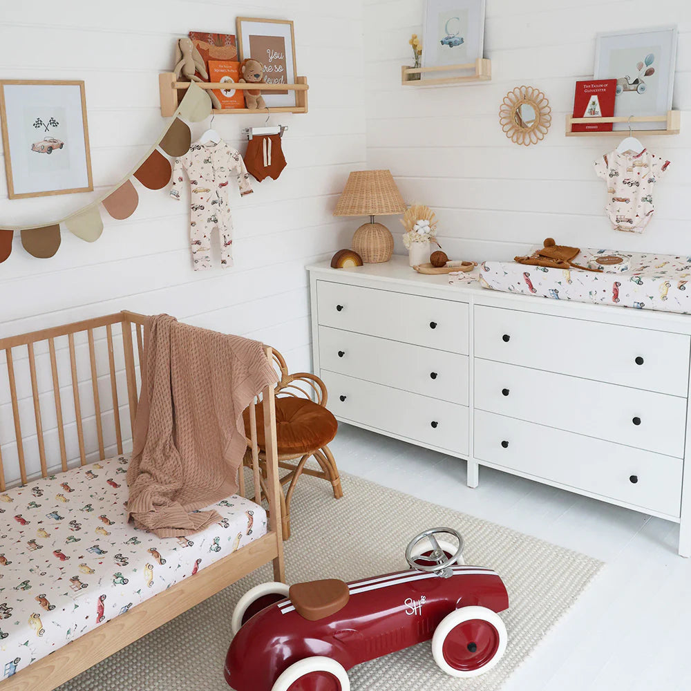 Vintage Cars Organic Bassinet Sheet / Change Pad Cover