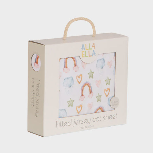 Organic Fitted Jersey Cot Sheet - Rainbow Dreams