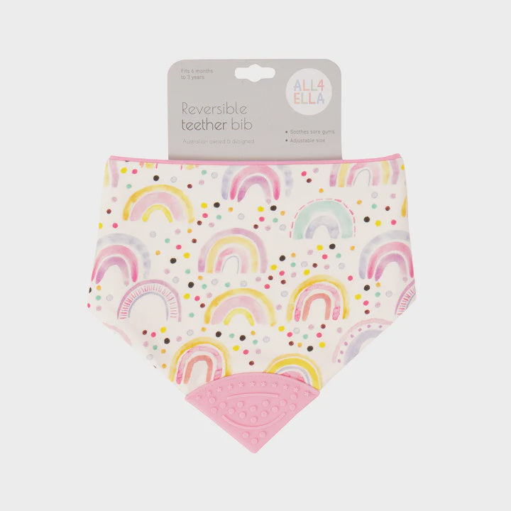 Bandana Bib with silicone teether - Watercolour Rainbow