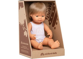 Miniland Baby Doll - Caucasian Dark Blonde Boy 38cm